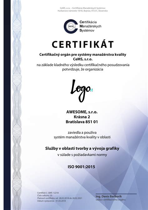 Certifikát kvality ISO 9001