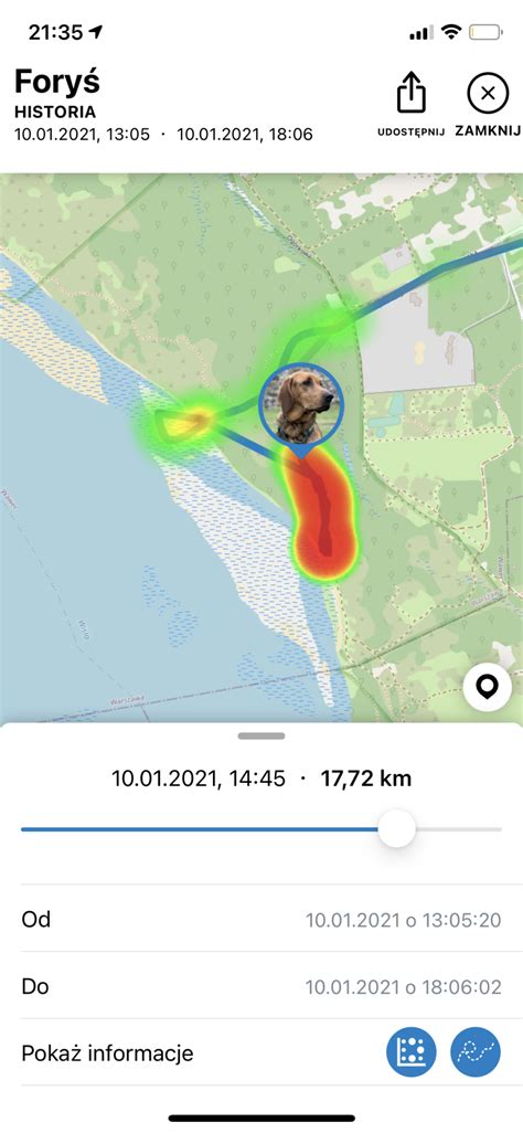 Mapa zobrazujúca GPS lokalizáciu psa