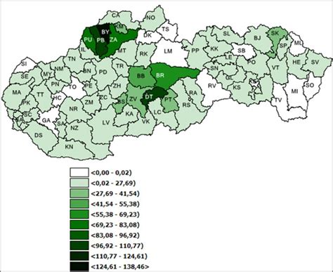 Mapa s vyznačenými ohniskami kliešťovej encefalitídy