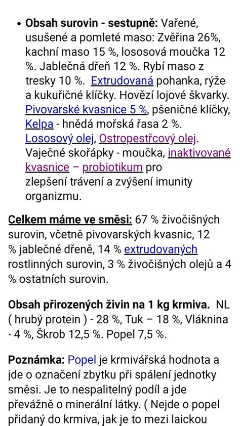 Zloženie kvalitných granúl