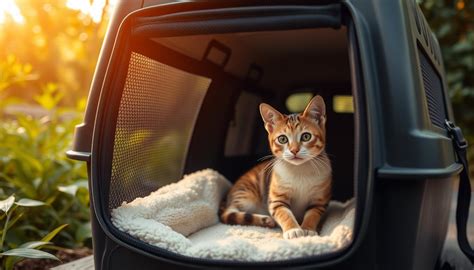 Mačka v prepravke pripravená na cestu autom