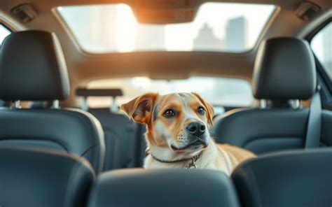 Pes na prestávke počas cesty autom