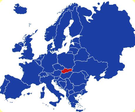 Mapa Európy s vyznačeným Slovenskom
