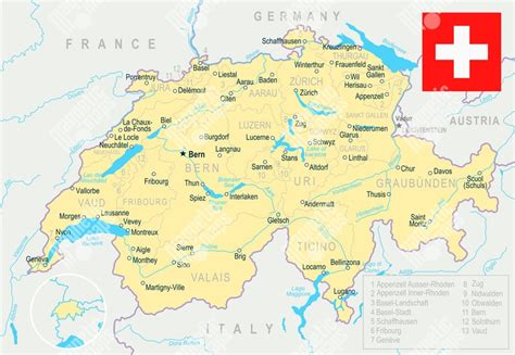 Mapa Švajčiarska s vyznačeným mestom Bern