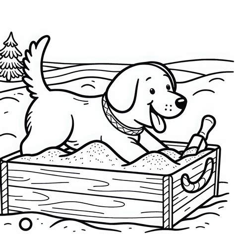 Pes zakopávajúci kosť v pieskovisku