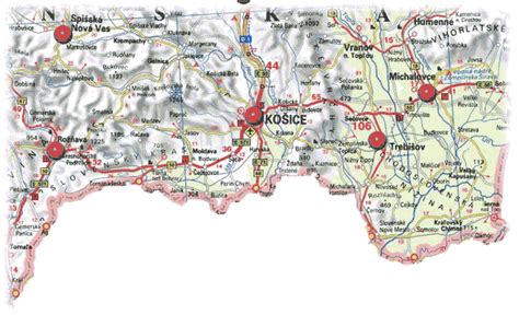 Mapa Košického kraja s rozprávkovými miestami