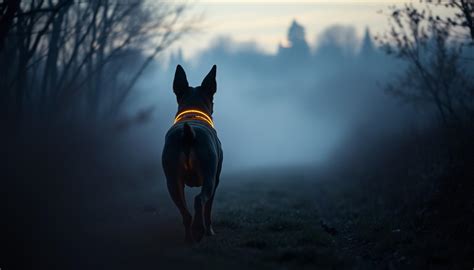 Ilustračná fotografia psa so svietiacim obojkom v tme