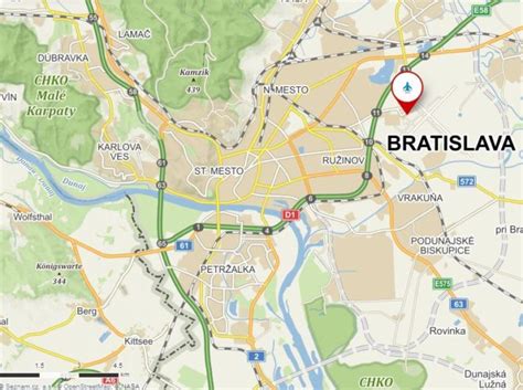 Mapa Bratislavy s vyznačenými oblasťami, kde bol psík videný