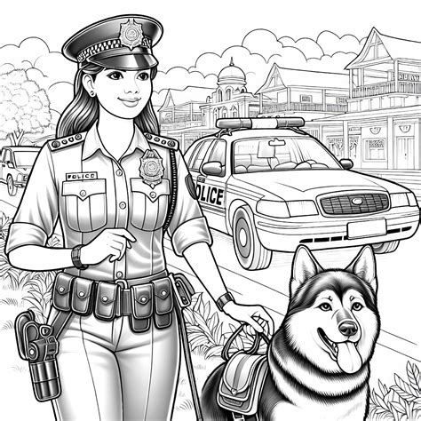 Hotová farebná kresba policajta s policajným psom