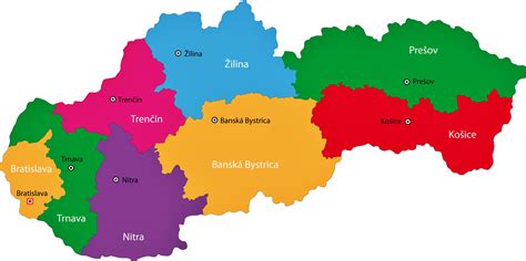 Mapa Slovenska s vyznačenými regiónmi s ponukami psov