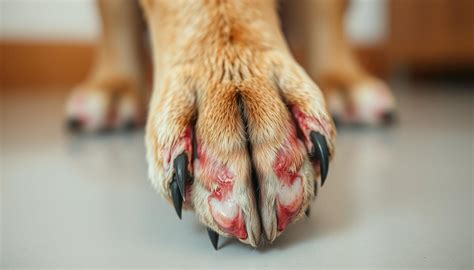 Štruktúra labky psa s vyznačenými priestormi medzi prstami.