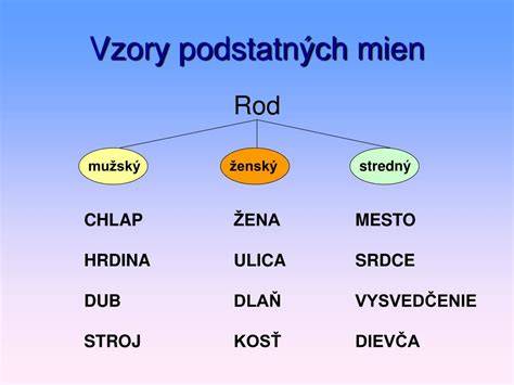 Infografika: Základné vzory skloňovania podstatných mien v slovenčine
