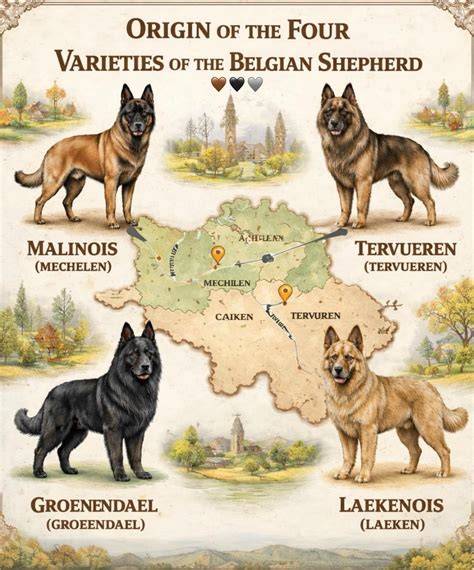 Infografika: Four Belgian Shepherd varieties and their coats