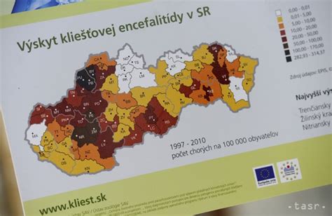 Mapa znázorňujúca výskyt kliešťov v rôznych oblastiach