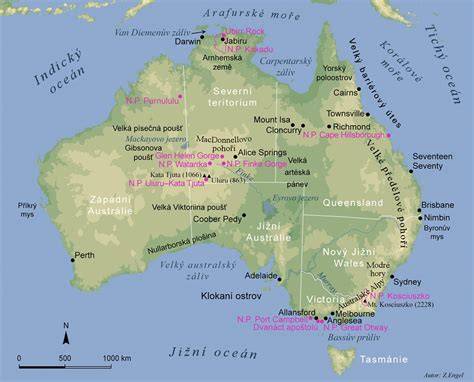 Mapa Austrálie s vyznačenými oblasťami výskytu dingov a Dingo Fence.
