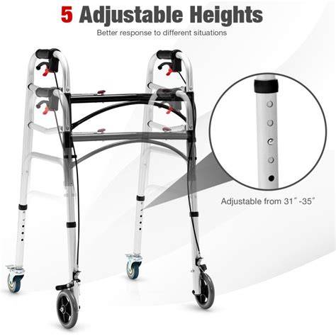 Diagrams showing adjustable height ranges for common walkers (75-93 cm, 85-102,5 cm) a ergonomické rukoväte