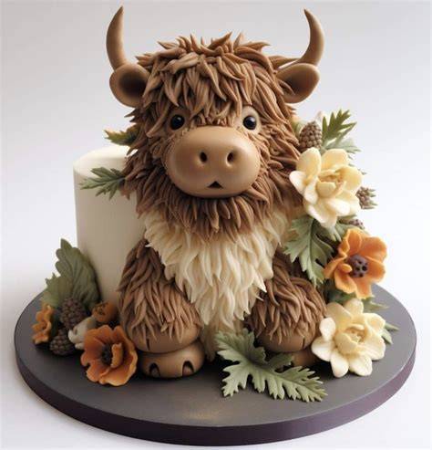illustration of Highland cow cake