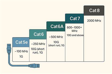 Porovnanie kategórií Cat5e, Cat6, Cat6a a Cat8