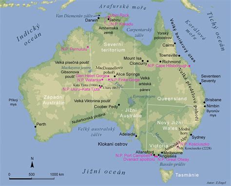 Mapa Austrálie s vyznačeným výskytom dingov