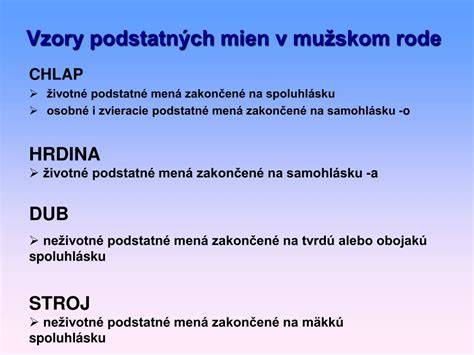 Infografika: Skloňovanie podstatných mien mužského rodu v slovenčine (vzory chlap, dub, stroj)