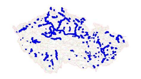 Mapa typických oblastí, kde sa welš teriér aktívne používa v poľovníctve