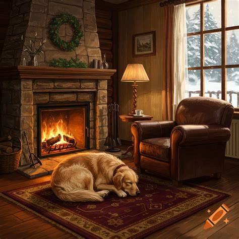 Obrázok: Nočný pokoj psa - schematic illustration of a calm sleeping dog in a cozy room