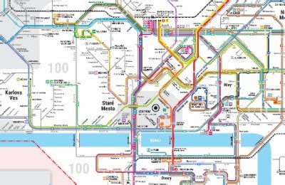 Mapa s vyznačenými trasami MHD v Bratislave