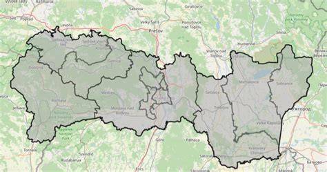 Mapa regiónov Košického kraja relevantná prejsť na osobný odber